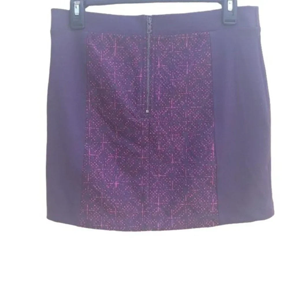 AEO Skirt Y2K Mini‎ Embroidered Quilted Panel Exposed Zipper Purple Pink Sz 8